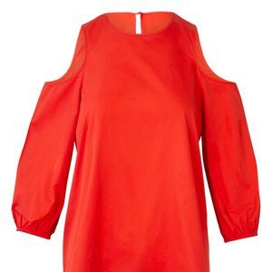 ❌SOLD❌Tibi Red Cold Shoulder Cotton Blouse Size 4 Cuffed 3/4 sleeves